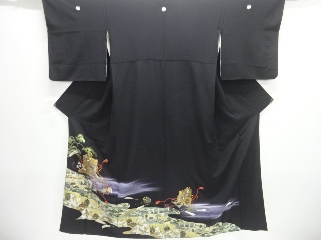 JAPANESE KIMONO / TOMESODE / HAKU-OKI / EMBROIDERY / POEPLE IN THE PAST 